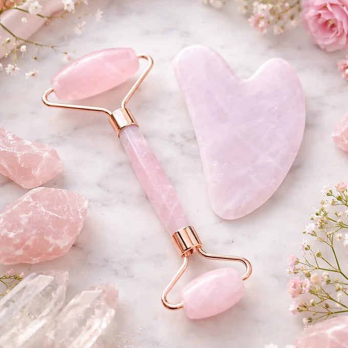 Rose Quartz Face Massage Roller & Gua sha set
