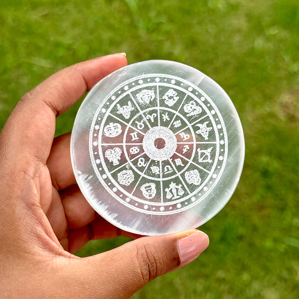 Selenite Disc with Zodiac signs