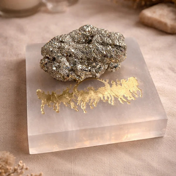 Wealth attractor Pyrite cluster and selenite combo