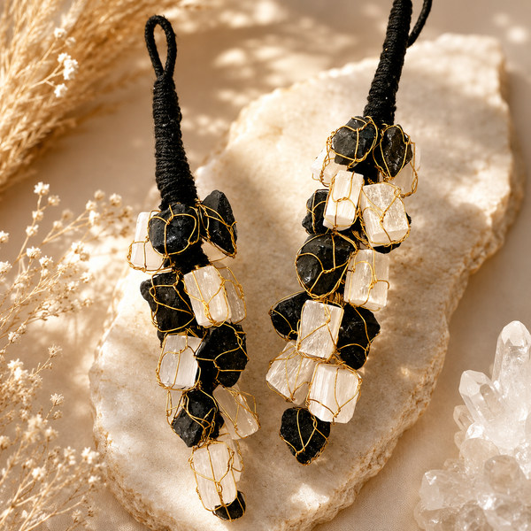 Raw Selenite and Black tourmaline bunch for protection - 1